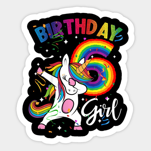 Kids Dabbing Unicorn 6 Year Old 6Th Birthday Party Girl Sticker by MaciGalloway3